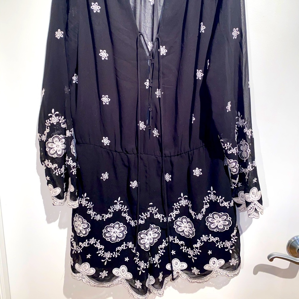 Embroidered Romper with cute tie front